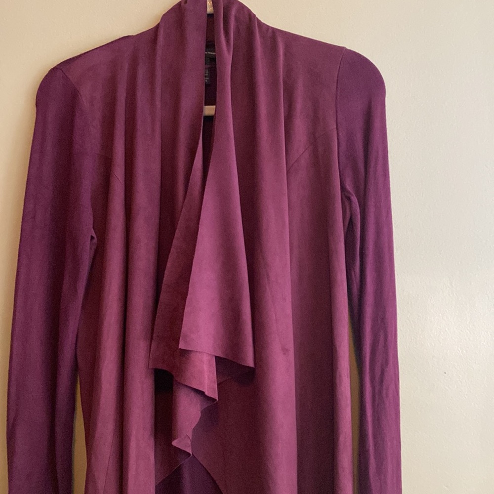 INC Waterfall Faux Suede front and Ribbed Back Open Cardigan